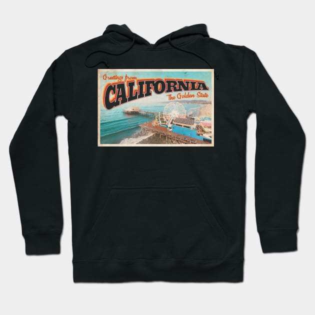 Greetings from California - Vintage Travel Postcard Design Hoodie by fromthereco